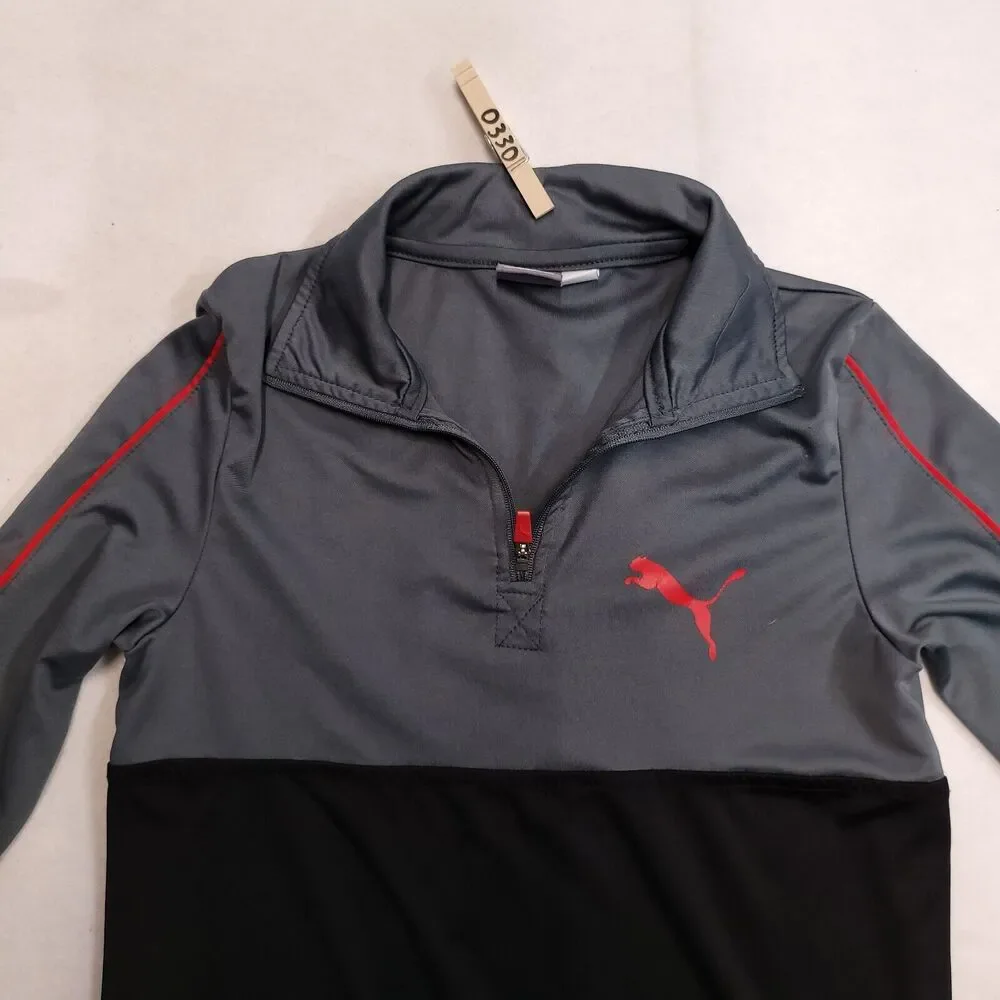 Puma Casual Long Sleeve Zip Collar Sweatshirt Youth Boys Size M Gray Black Red